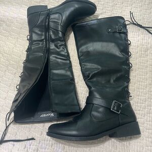 WANTED Black Over-the-Knee Lace-Up Buckle Boots NWOT